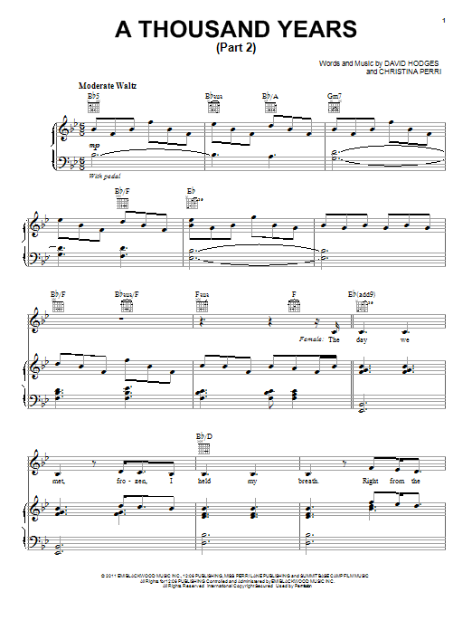 Download Christina Perri A Thousand Years (Part 2) Sheet Music