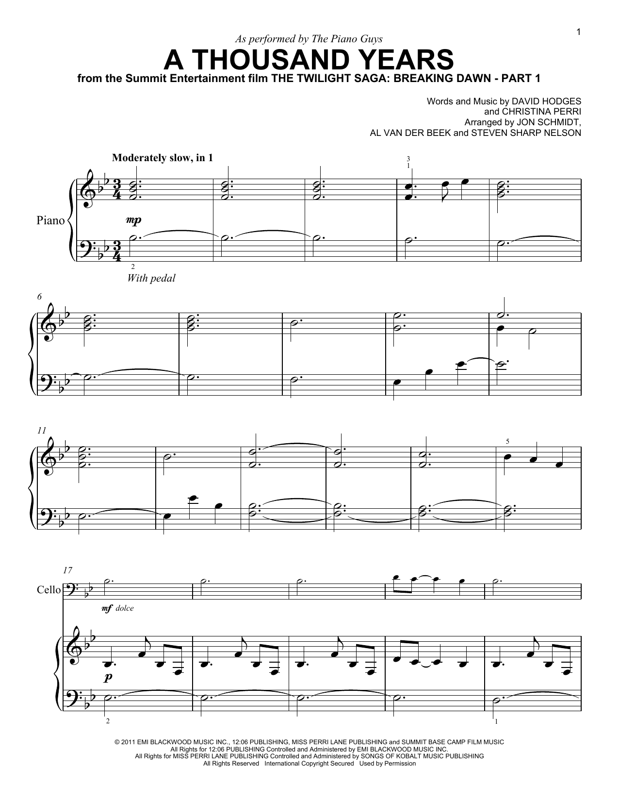 Download The Piano Guys A Thousand Years Sheet Music