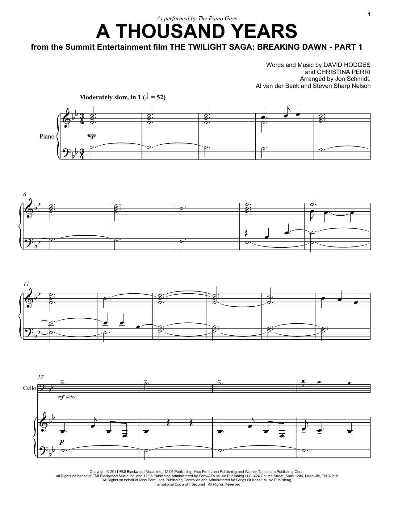Download The Piano Guys A Thousand Years Sheet Music