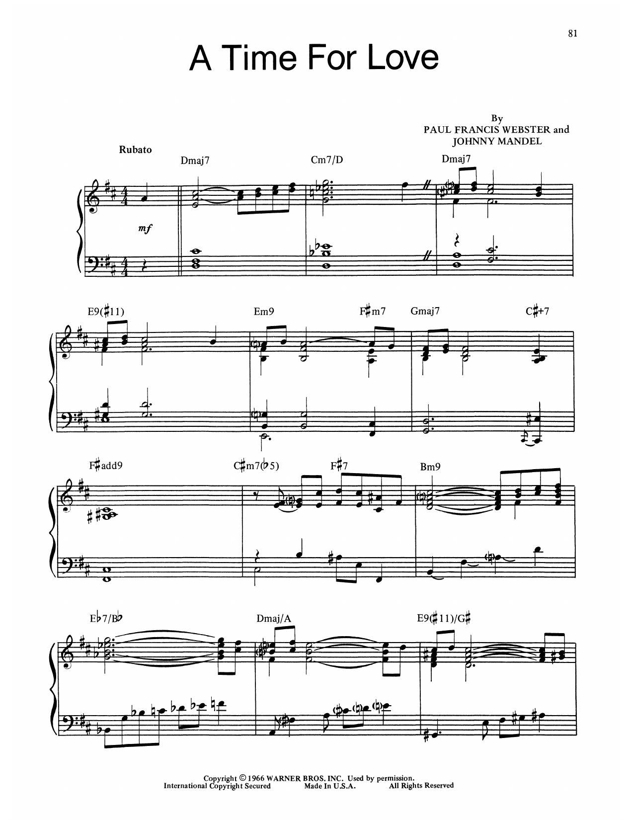 Download Bill Evans A Time For Love Sheet Music