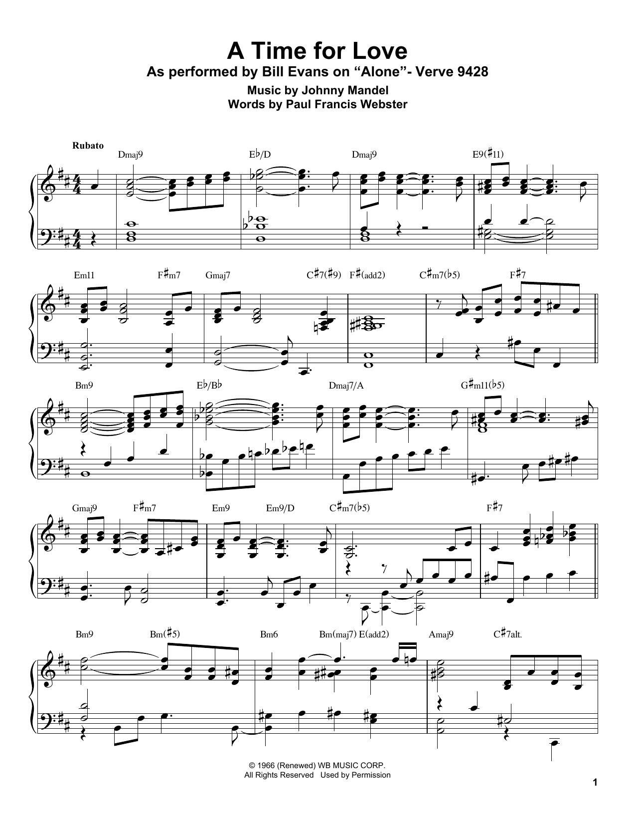 Download Bill Evans A Time For Love Sheet Music