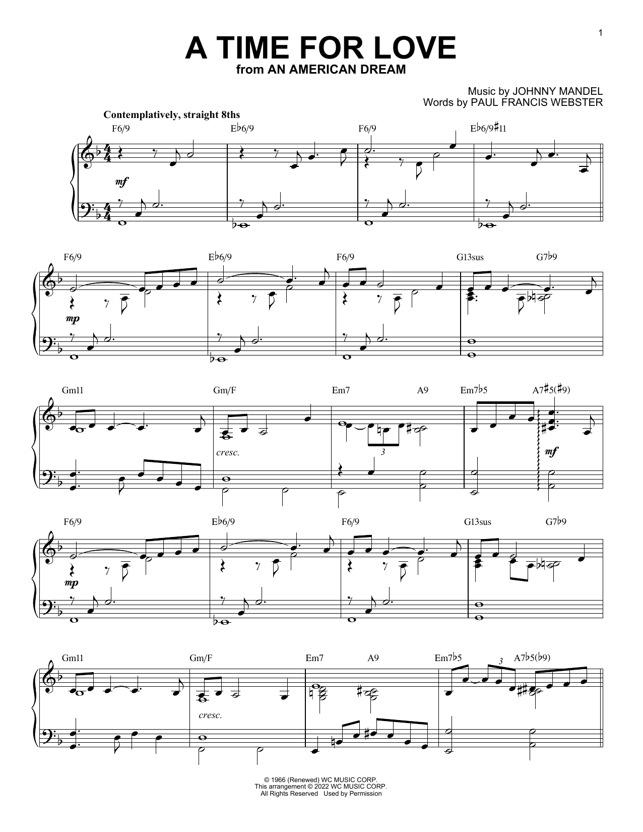 Download Paul Francis Webster A Time For Love [Jazz version] (arr. Br Sheet Music