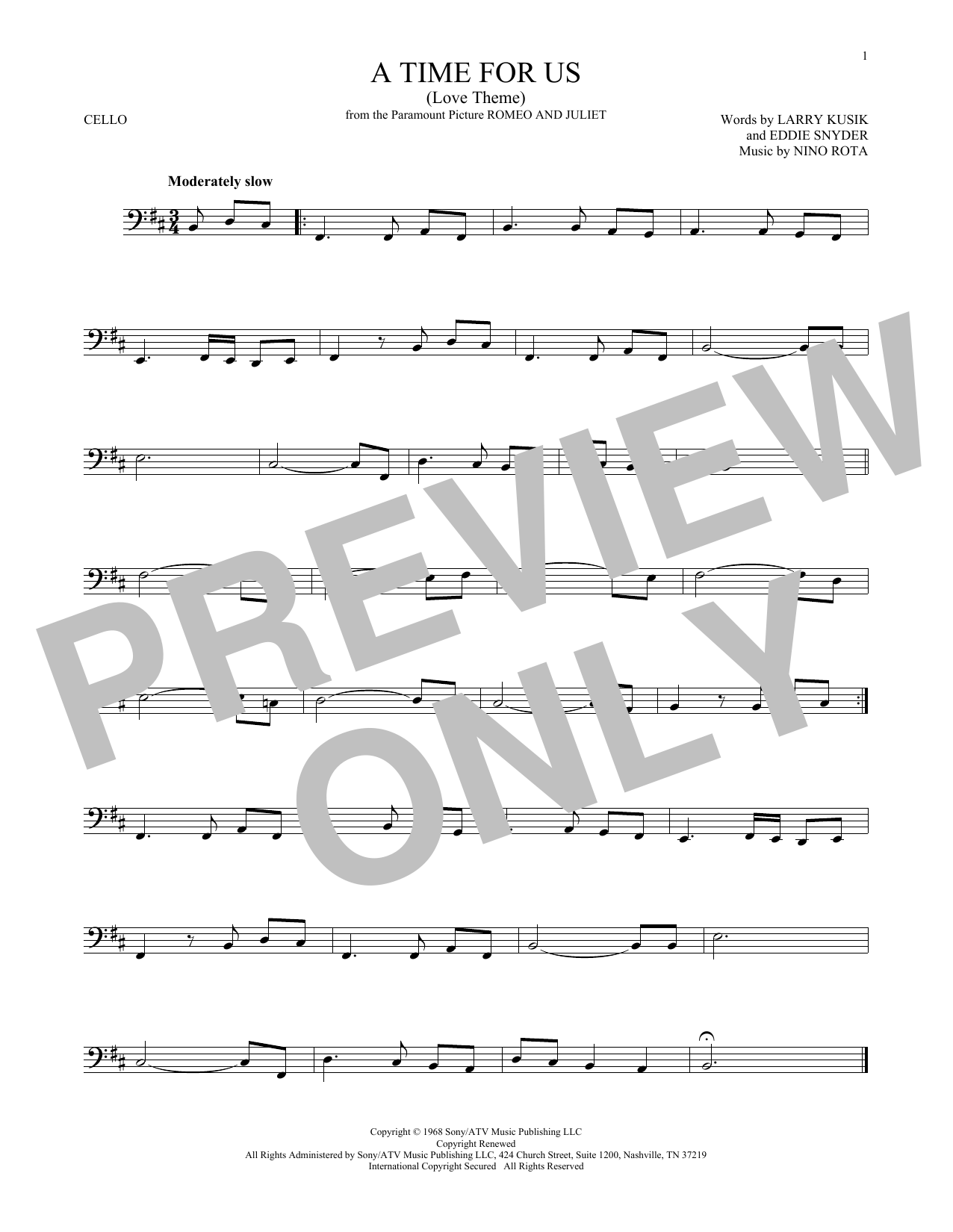 Download Larry Kusik A Time For Us (Love Theme) Sheet Music