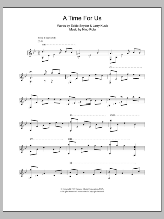 Download Nino Rota A Time For Us (Love Theme from Romeo & Sheet Music