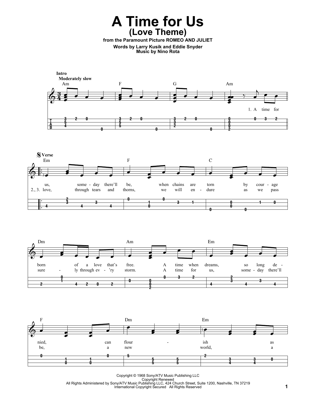 Download Nino Rota A Time For Us (Love Theme) Sheet Music