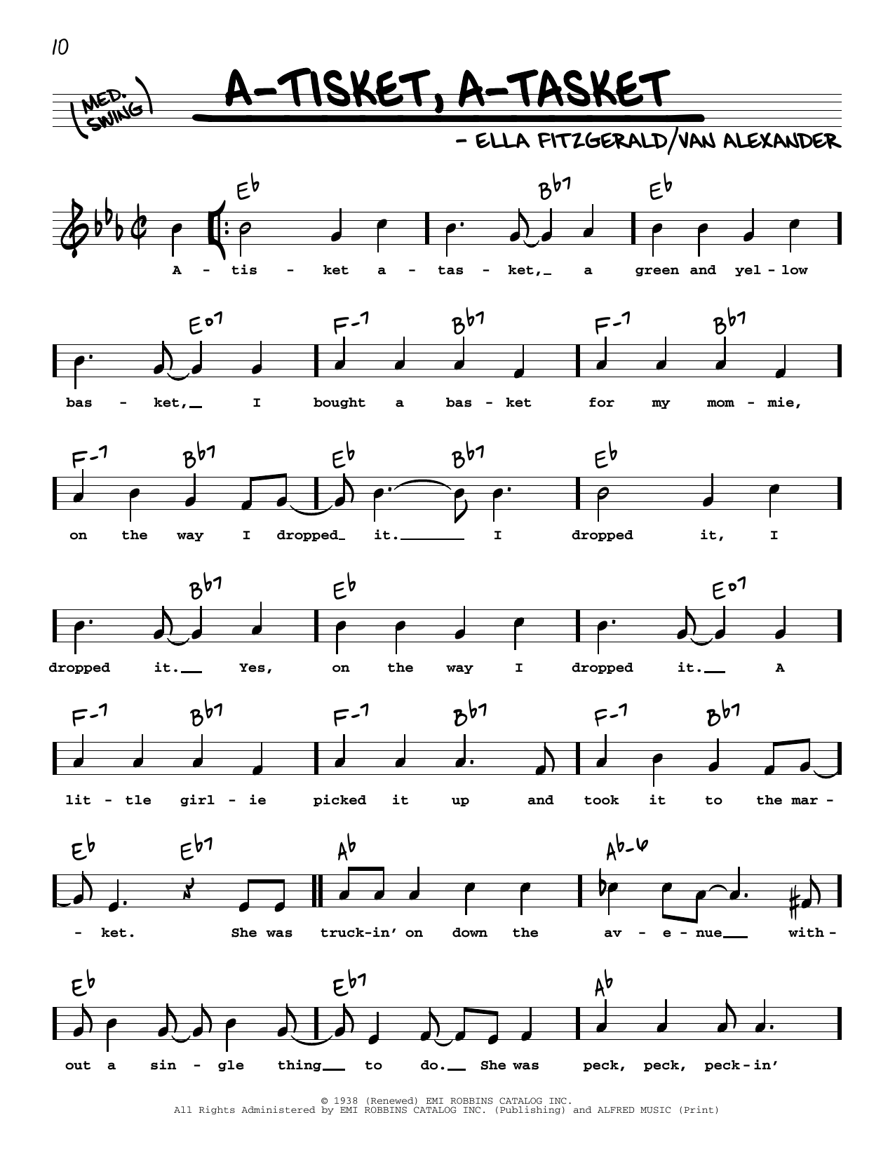 Download Ella Fitzgerald A-Tisket, A-Tasket (High Voice) Sheet Music