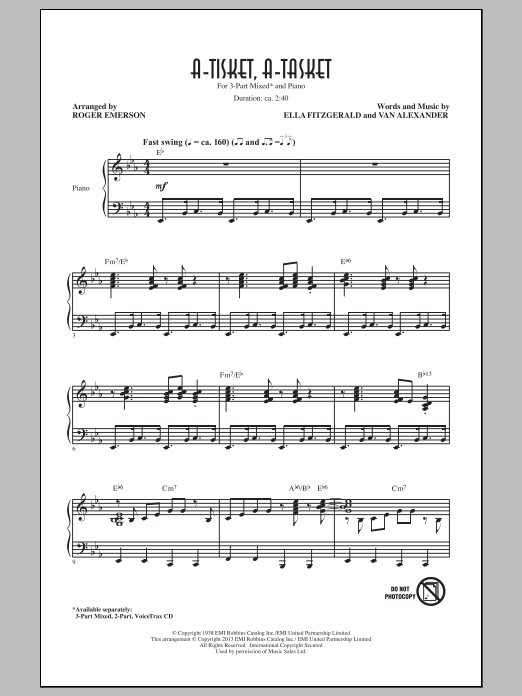 Download Ella Fitzgerald A-Tisket, A-Tasket (arr. Roger Emerson) Sheet Music