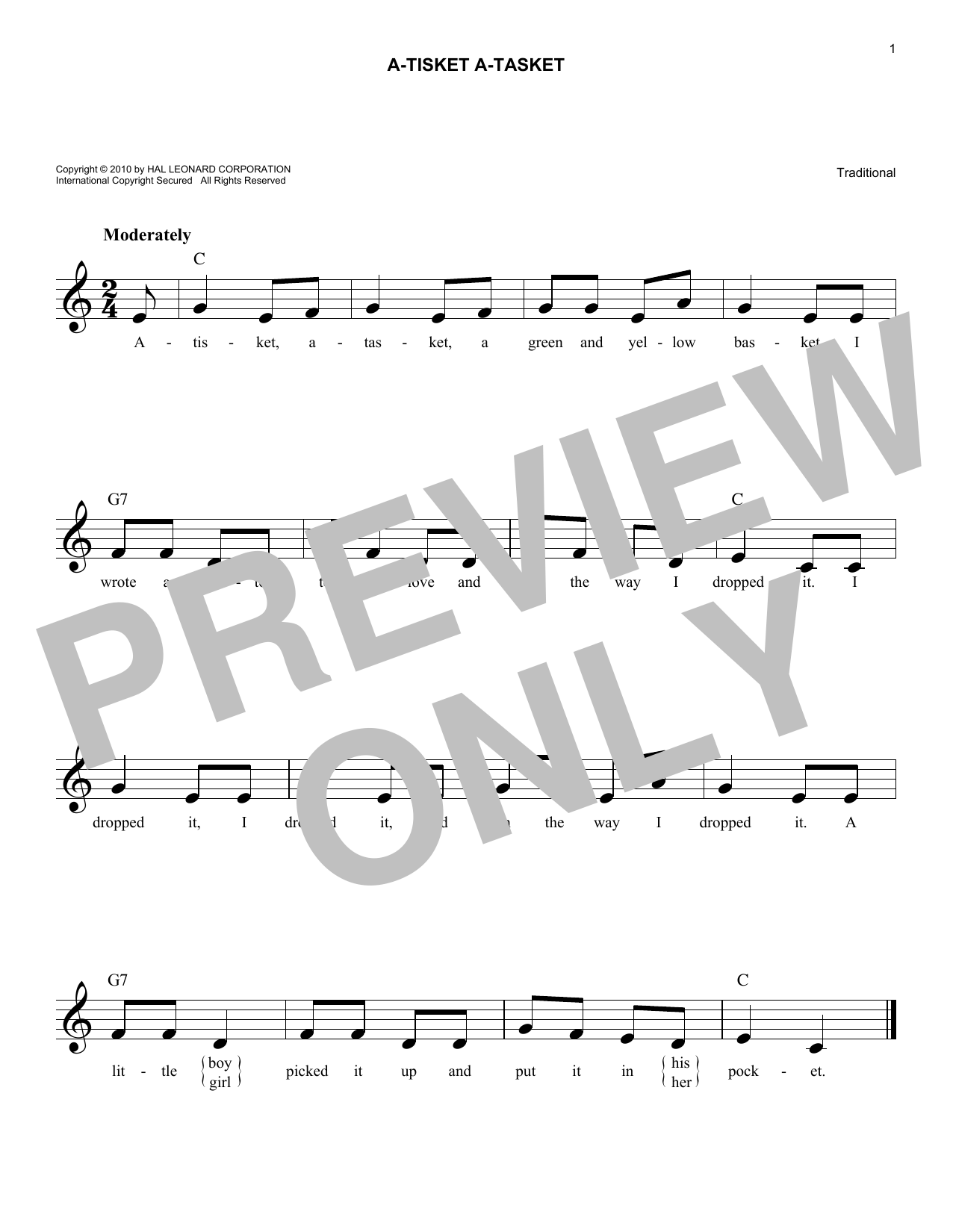 Download Traditional A-Tisket A-Tasket Sheet Music