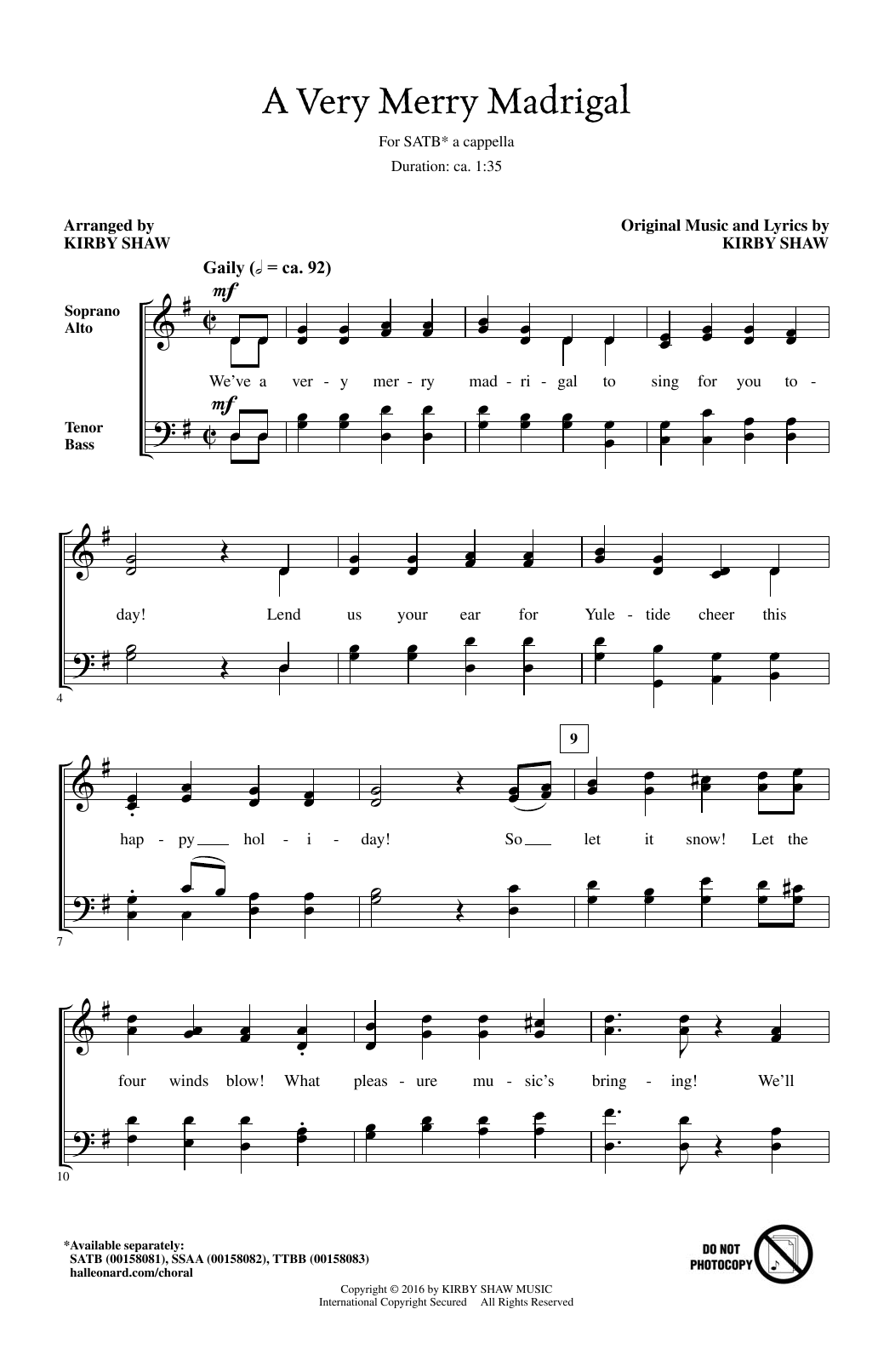 Download Kirby Shaw A Very Merry Madrigal Sheet Music