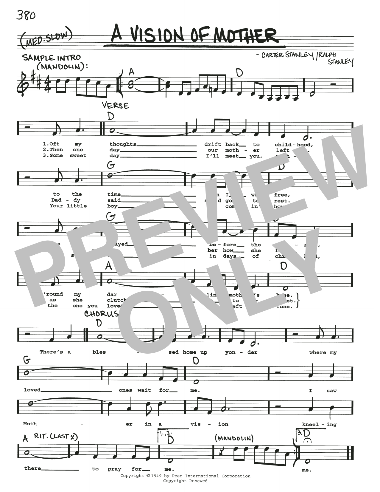 Download Carter Stanley A Vision Of Mother Sheet Music