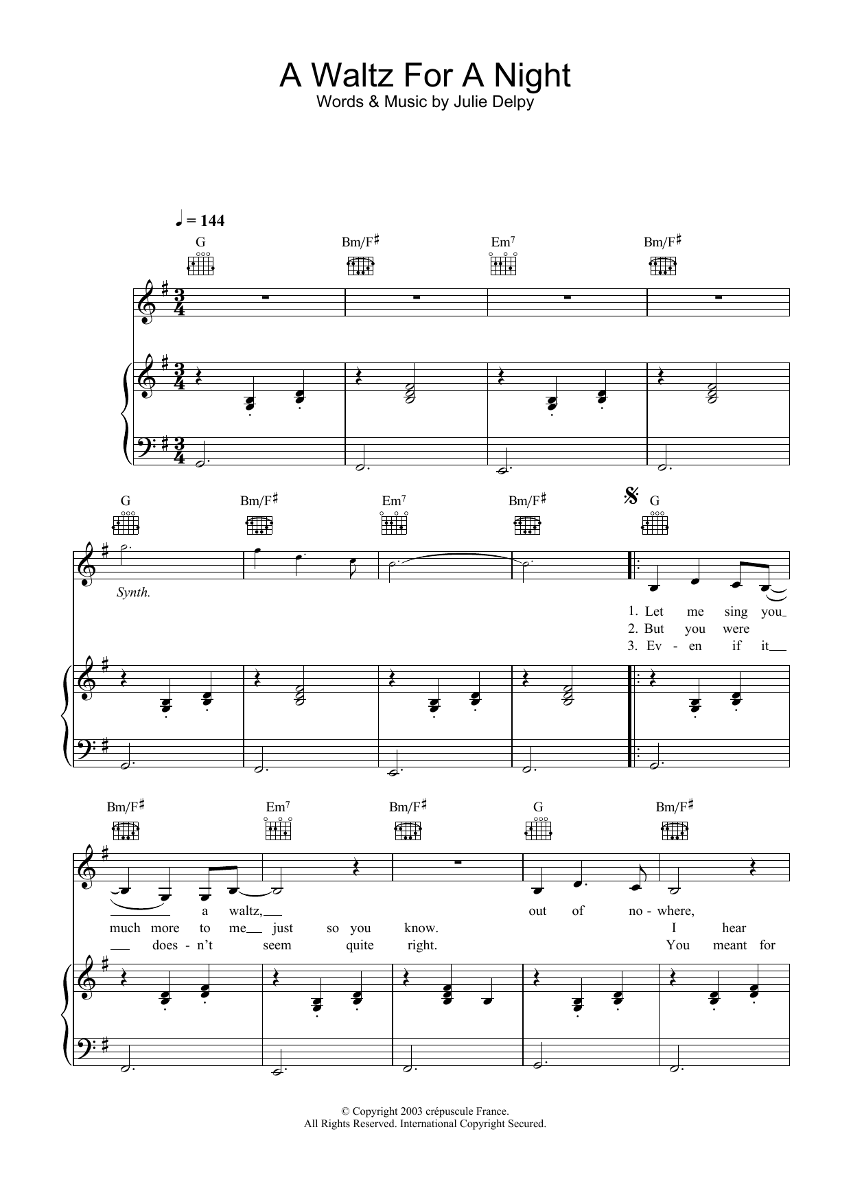 Download Julie Delpy A Waltz For A Night Sheet Music
