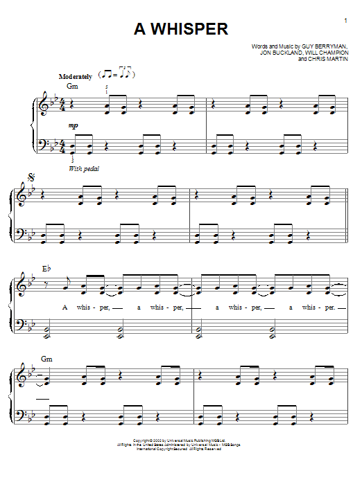 Download Coldplay A Whisper Sheet Music