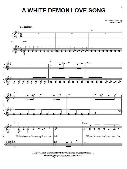 Download The Killers A White Demon Love Song Sheet Music