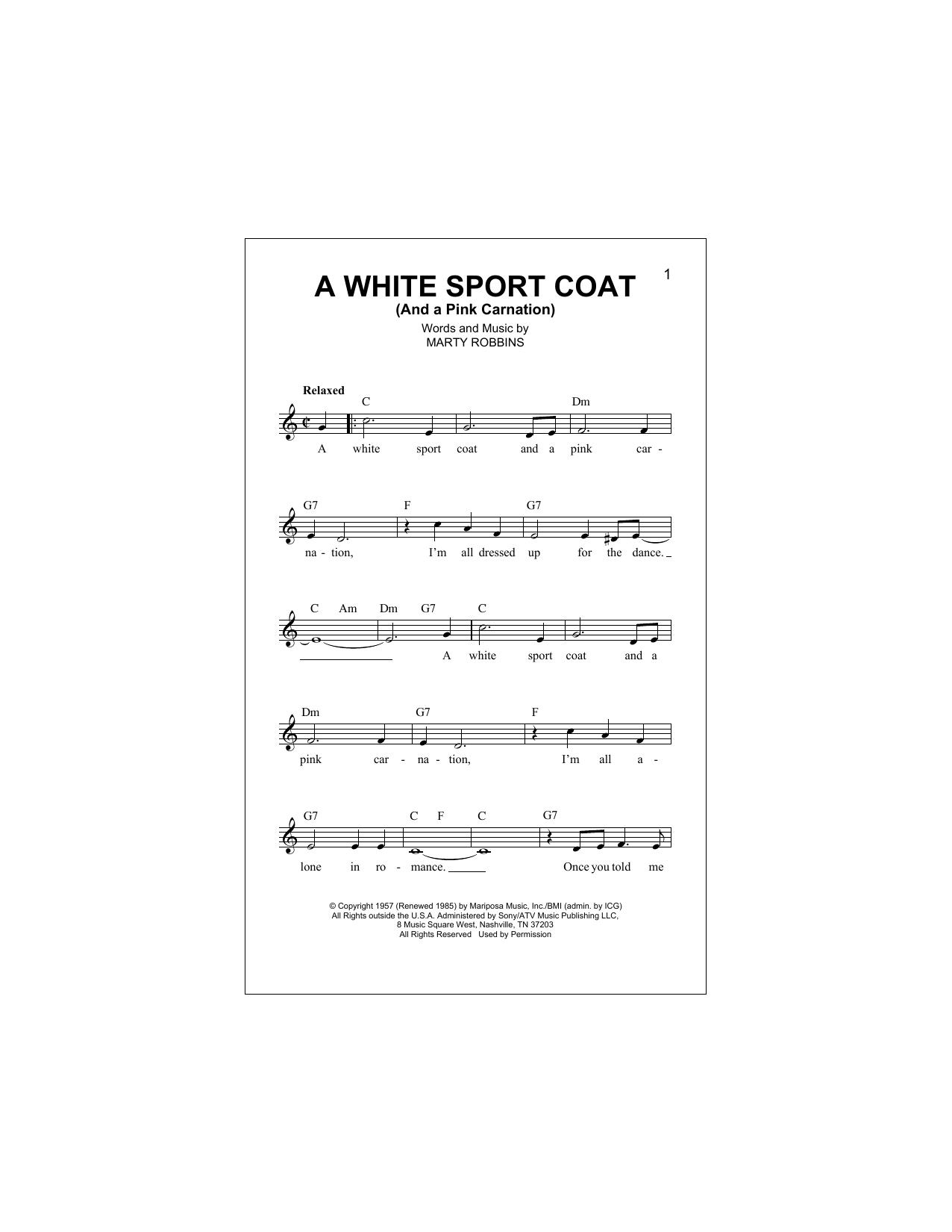 Download Marty Robbins A White Sport Coat (And A Pink Carnatio Sheet Music