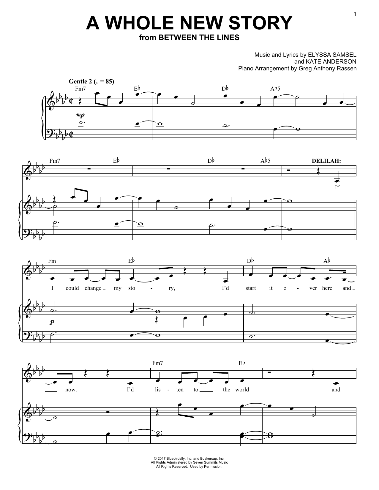Download Elyssa Samsel & Kate Anderson A Whole New Story (from Between The Lin Sheet Music