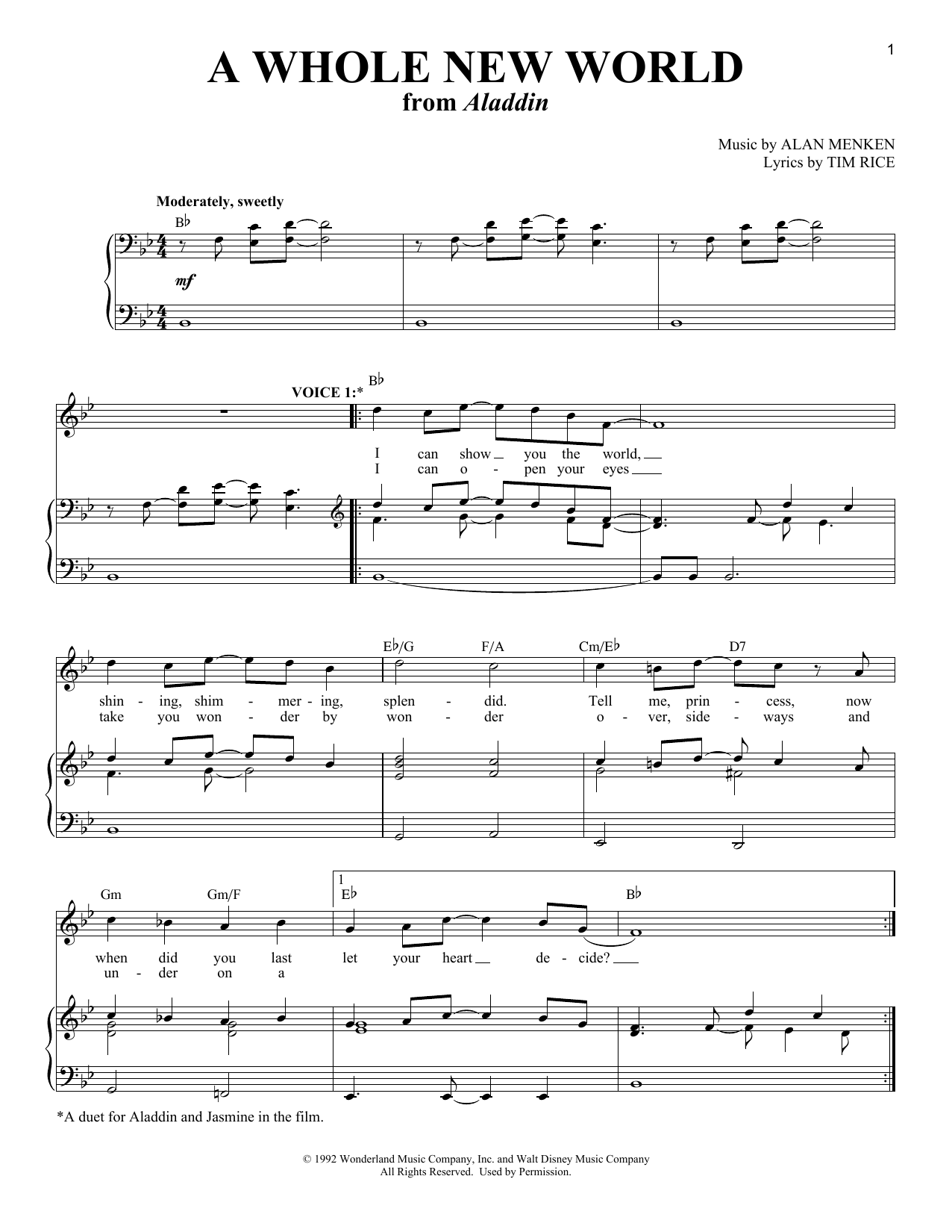 Download Peabo Bryson and Regina Belle A Whole New World (Aladdin's Theme) Sheet Music