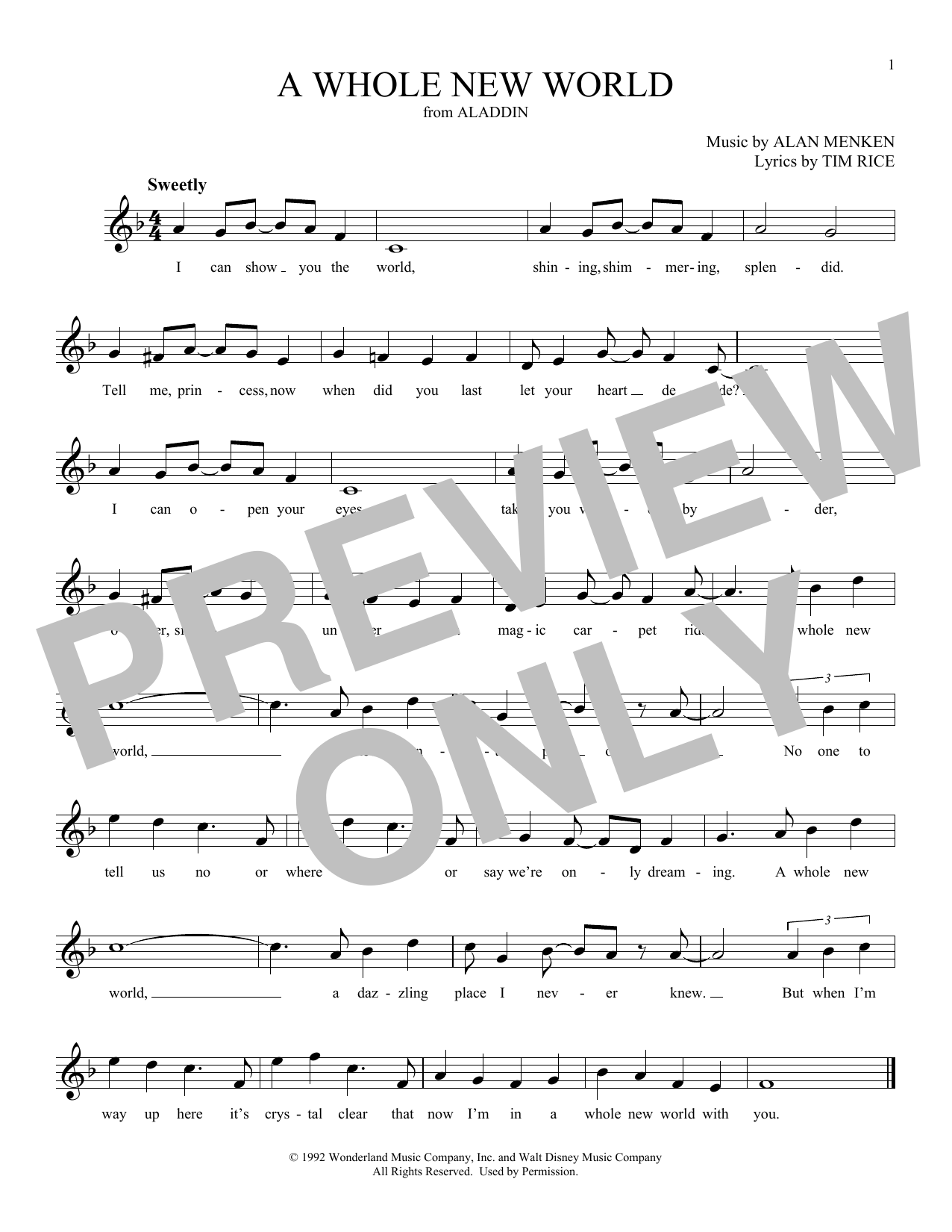 Download Alan Menken A Whole New World (from Aladdin) Sheet Music