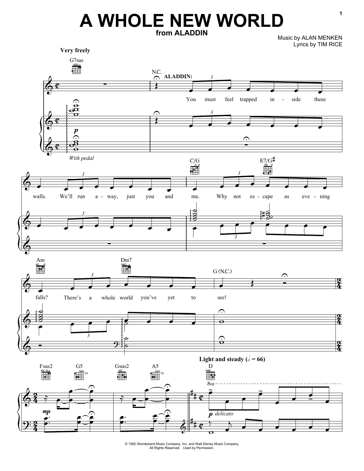 Download Alan Menken A Whole New World (from Aladdin: The Br Sheet Music