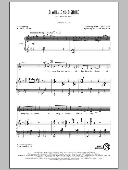 Download Steve Zegree A Wink And A Smile Sheet Music