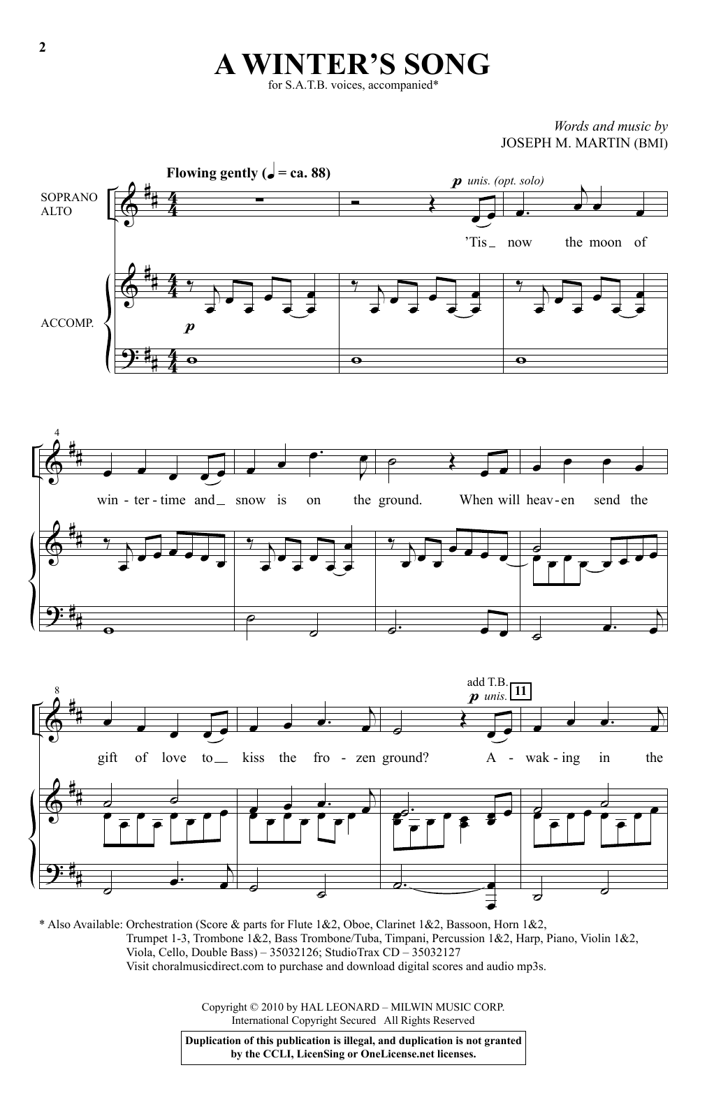 Download Joseph M. Martin A Winter's Song (from Winter's Grace) Sheet Music