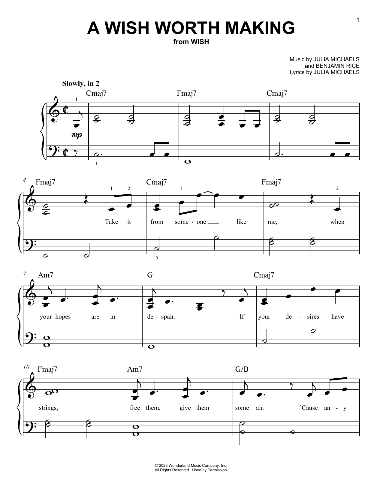 Julia Michaels A Wish Worth Making (from Wish) sheet music notes printable PDF score