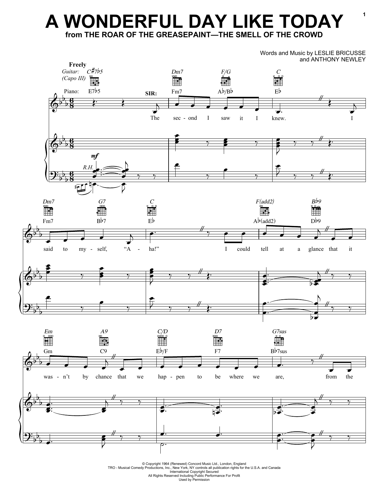 Download Leslie Bricusse A Wonderful Day Like Today Sheet Music