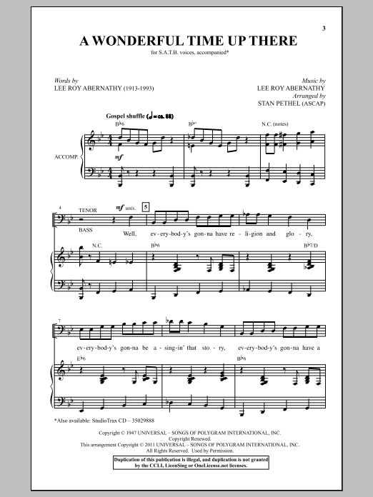 Download Pat Boone A Wonderful Time Up There (Everybody's Sheet Music
