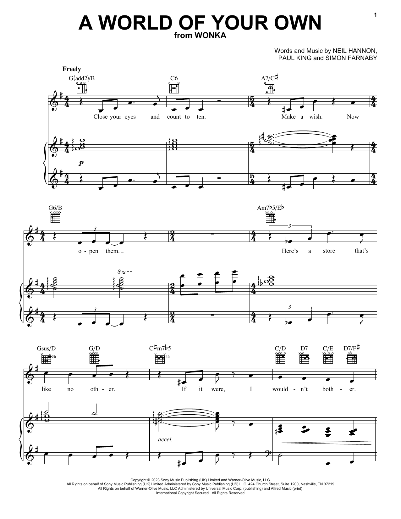 Timothée Chalamet A World Of Your Own (from Wonka) sheet music notes printable PDF score
