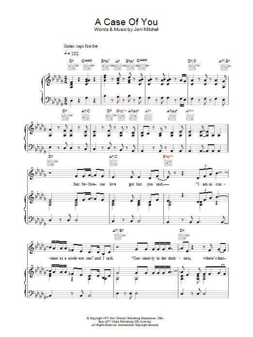 Joni Mitchell A Case Of You sheet music notes printable PDF score