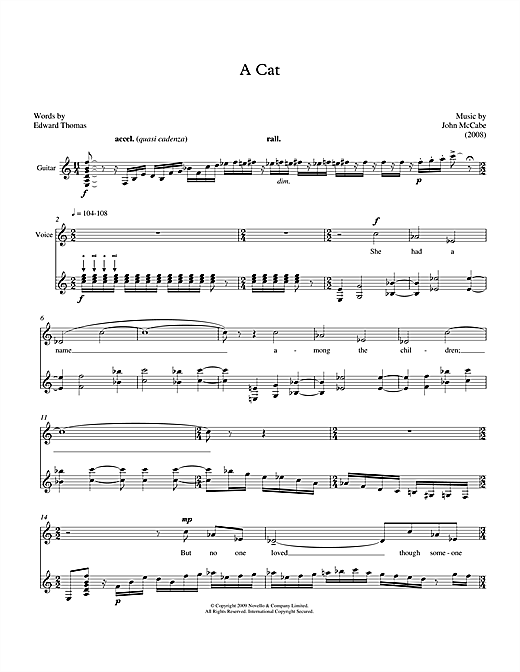 Download John McCabe A Cat (for mezzo-soprano & guitar) Sheet Music