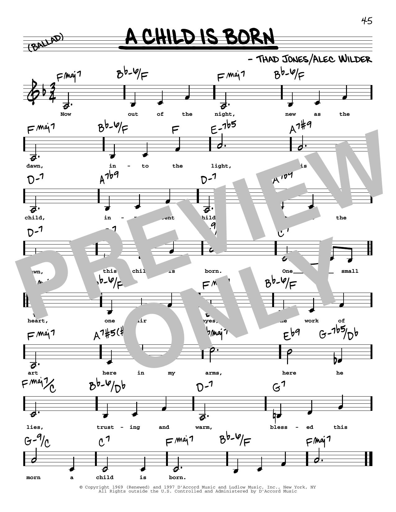 Thad Jones A Child Is Born (Low Voice) sheet music notes printable PDF score