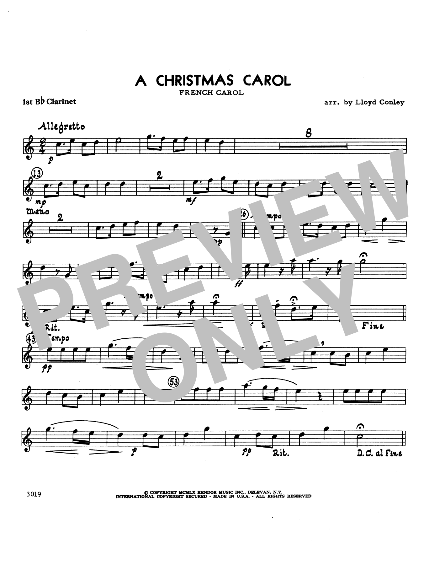Download Lloyd Conley A Christmas Carol - 1st Bb Clarinet Sheet Music