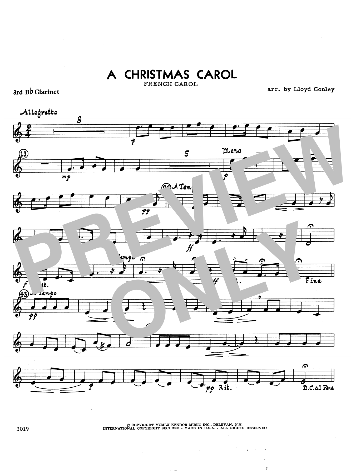 Download Lloyd Conley A Christmas Carol - 3rd Bb Clarinet Sheet Music