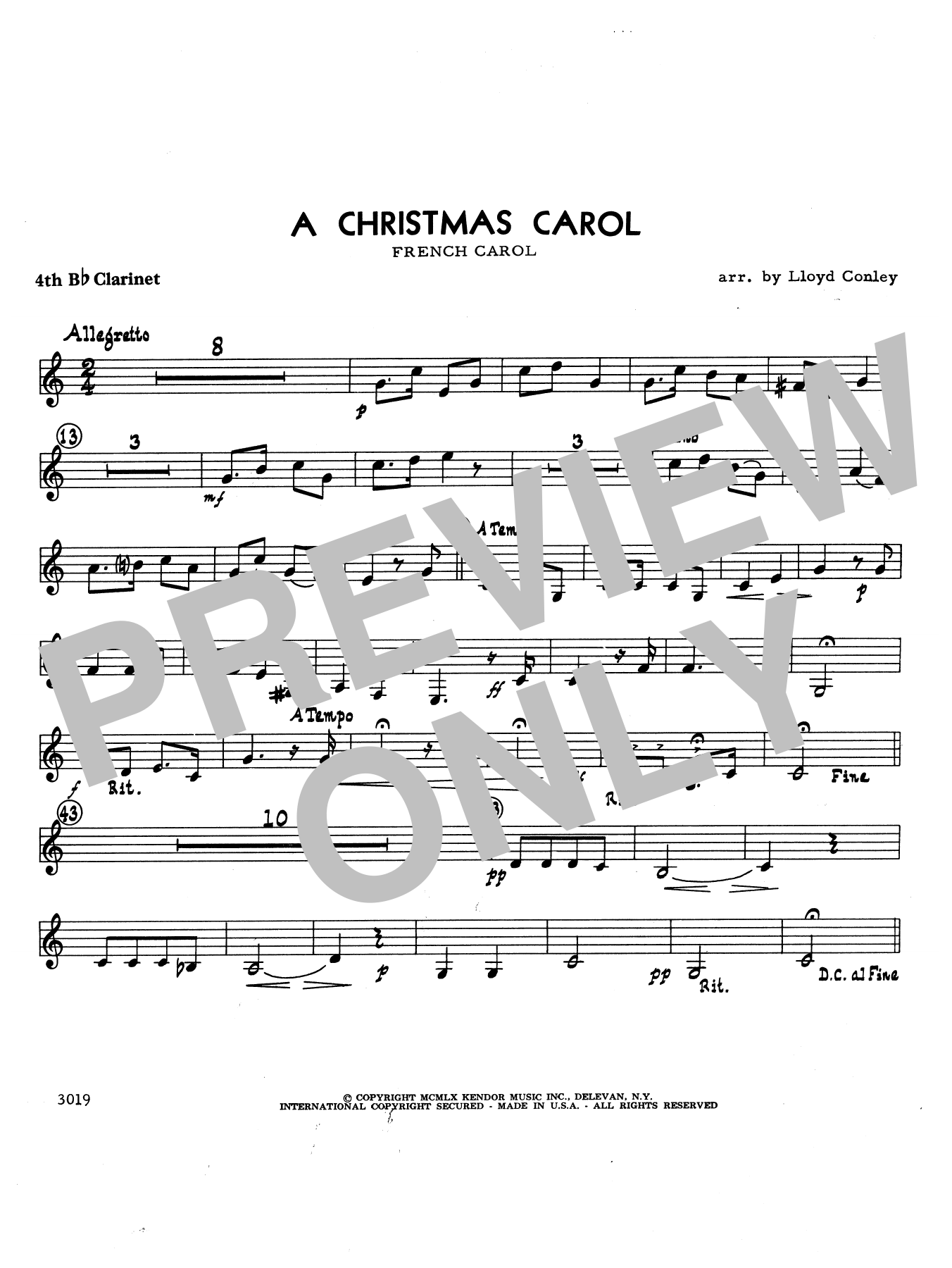 Download Lloyd Conley A Christmas Carol - 4th Bb Clarinet Sheet Music
