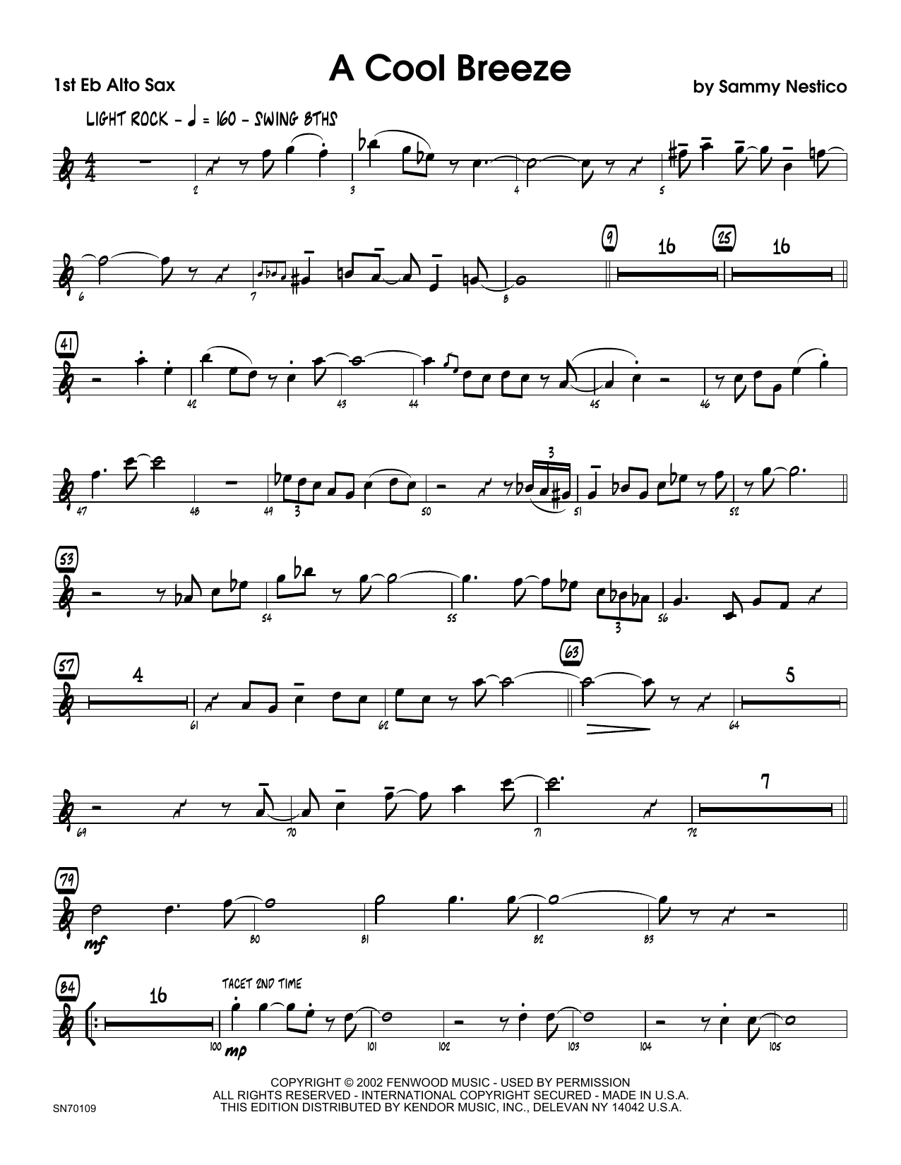 Download Sammy Nestico A Cool Breeze - 1st Eb Alto Saxophone Sheet Music
