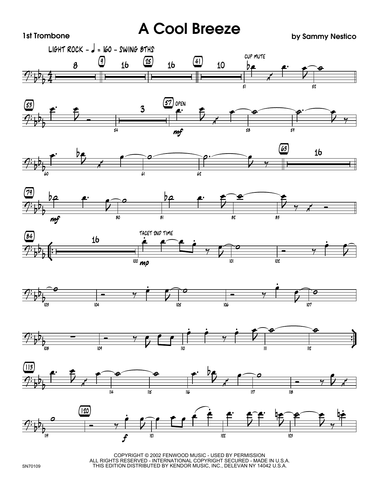 Download Sammy Nestico A Cool Breeze - 1st Trombone Sheet Music