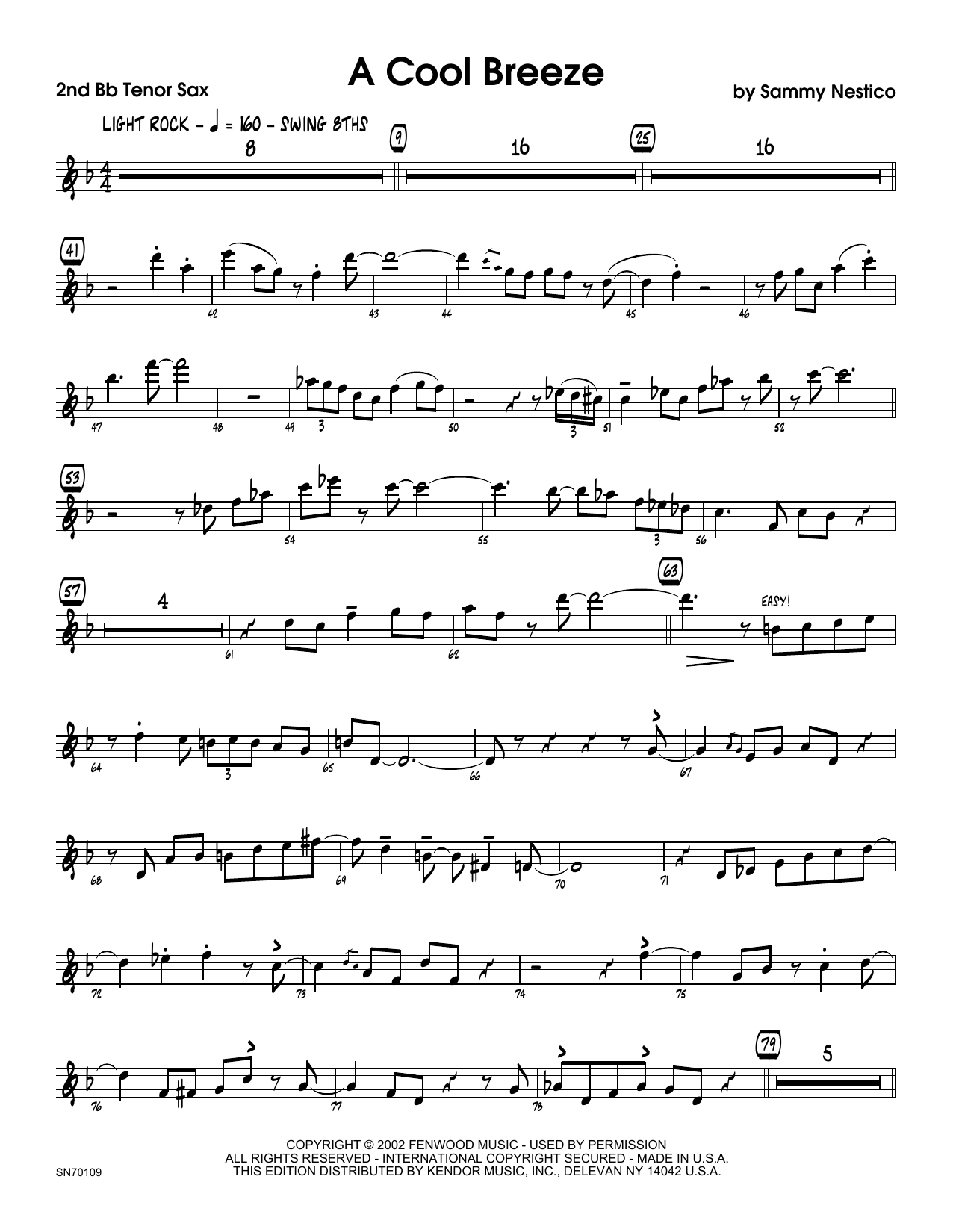 Download Sammy Nestico A Cool Breeze - 2nd Bb Tenor Saxophone Sheet Music