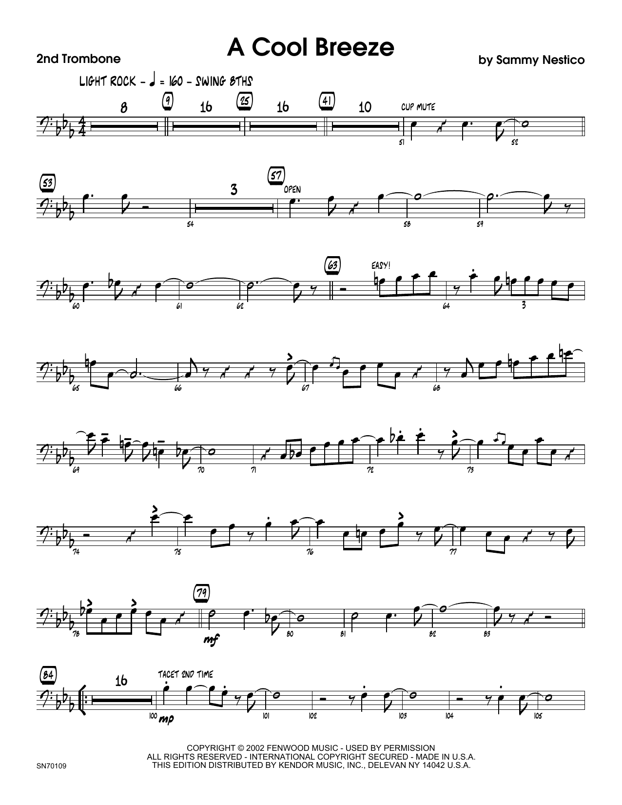 Download Sammy Nestico A Cool Breeze - 2nd Trombone Sheet Music