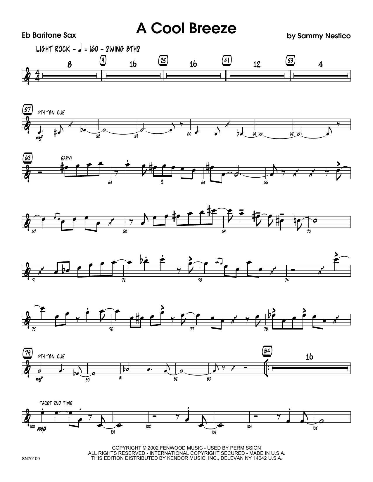 Download Sammy Nestico A Cool Breeze - Eb Baritone Saxophone Sheet Music
