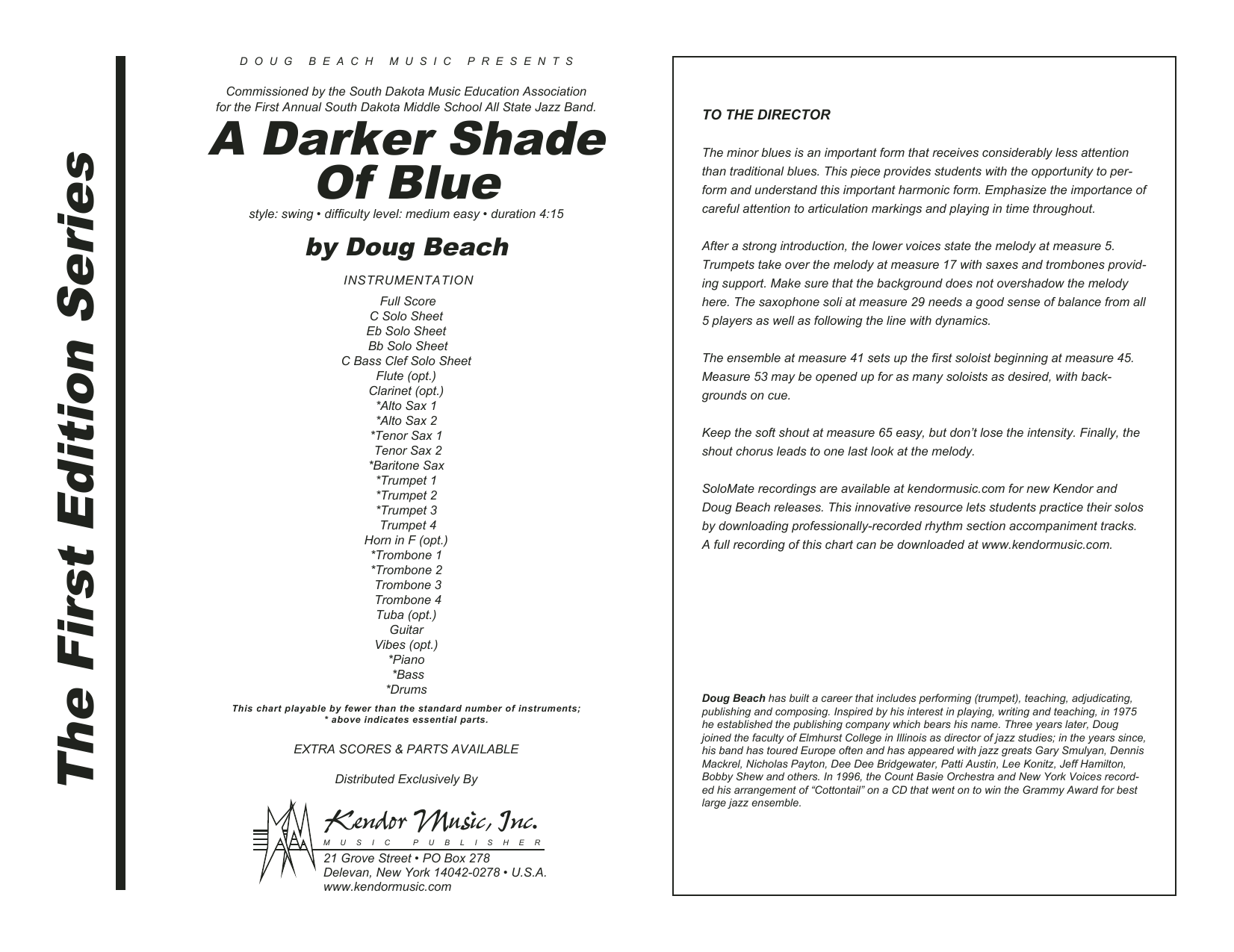 Download Doug Beach A Darker Shade Of Blue - Full Score Sheet Music