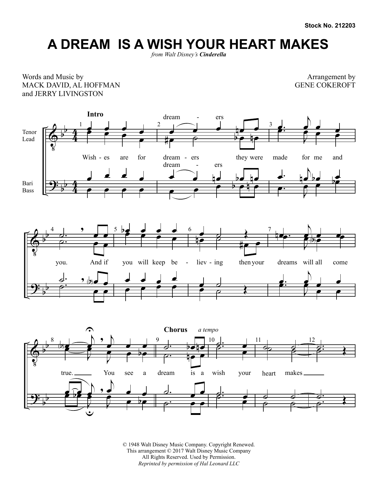 Ilene Woods A Dream Is A Wish Your Heart Makes (from Cinderella) (arr. Gene Cokeroft) sheet music notes printable PDF score
