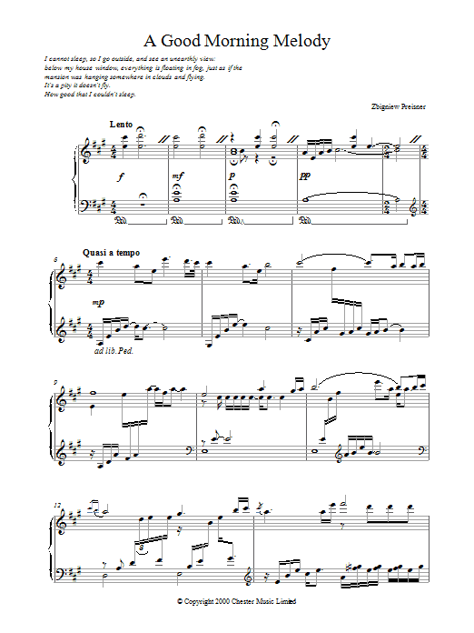 Zbigniew Preisner A Good Morning Melody sheet music notes printable PDF score