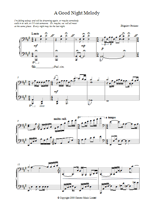 Zbigniew Preisner A Good Night Melody sheet music notes printable PDF score