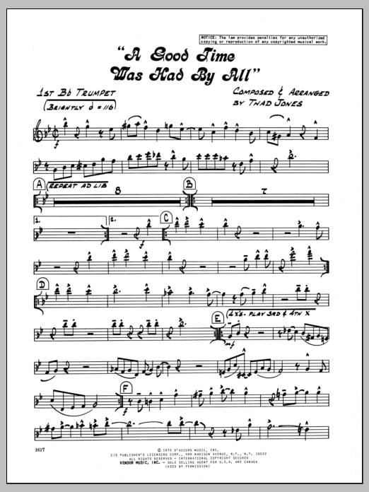 Download Thad Jones A Good Time Was Had By All - 1st Bb Tru Sheet Music