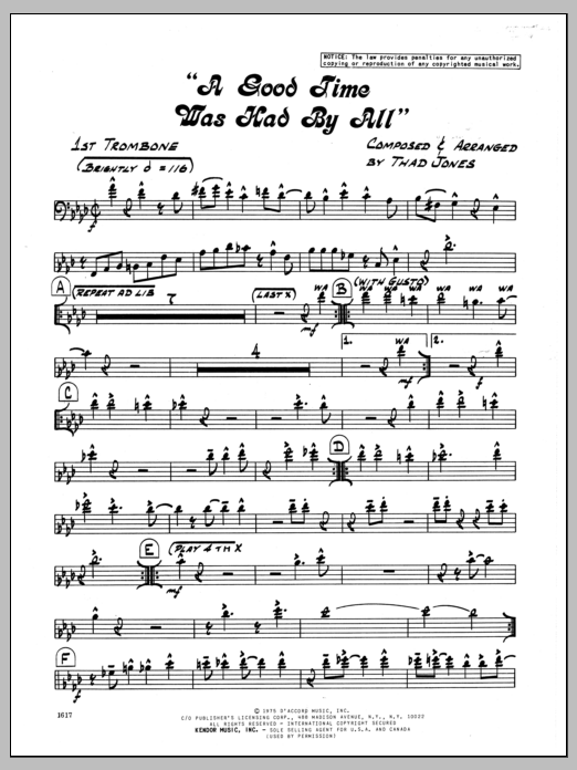 Download Thad Jones A Good Time Was Had By All - 1st Trombo Sheet Music