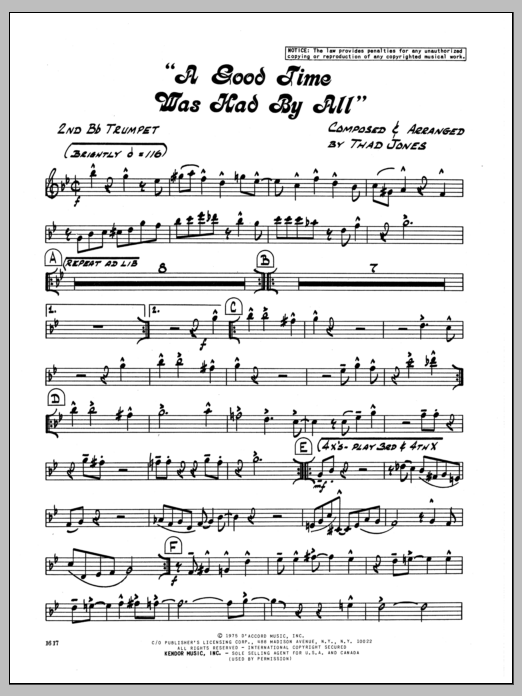 Download Thad Jones A Good Time Was Had By All - 2nd Bb Tru Sheet Music