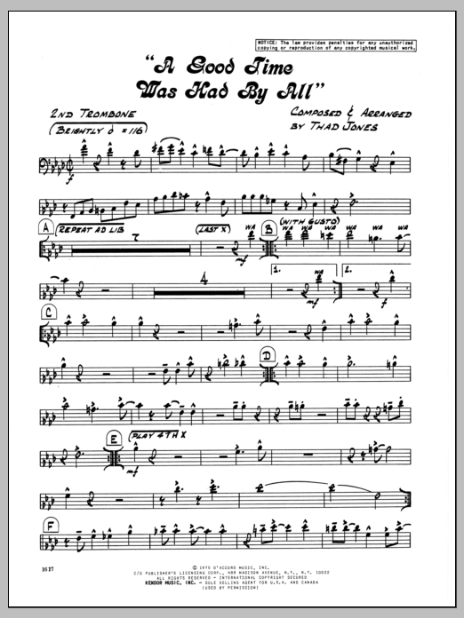 Download Thad Jones A Good Time Was Had By All - 2nd Trombo Sheet Music