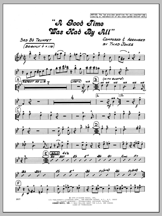 Download Thad Jones A Good Time Was Had By All - 3rd Bb Tru Sheet Music