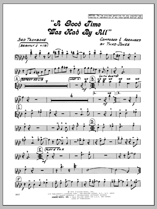 Download Thad Jones A Good Time Was Had By All - 3rd Trombo Sheet Music
