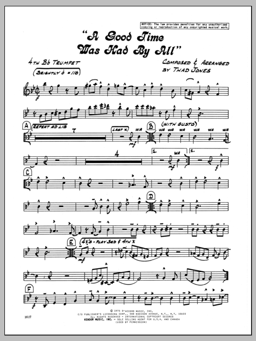 Download Thad Jones A Good Time Was Had By All - 4th Bb Tru Sheet Music